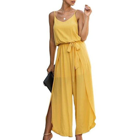 EcoWish Pants - Yellow Wide Leg Jumpsuit XL